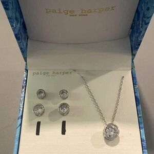 NEW Paige Harper CZ Crystal Stud Earrings & Necklace Pendant set